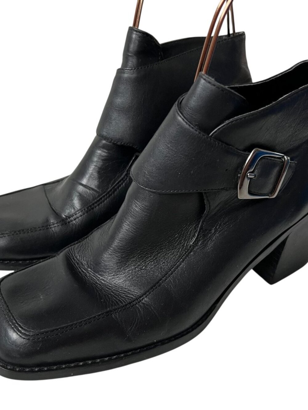 Vintage 90s Bruno Valenti ankle boots squared moc toe monk strap buckle size 8.5